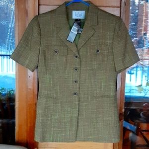 Le Suit Petite Blazer Suitcoat Sz 6P Green Tweed